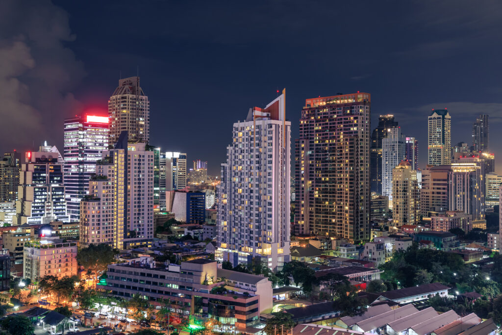 bangkok business district cityscape with skyscraper night thailand - PASSA HOTEL BANGKOK